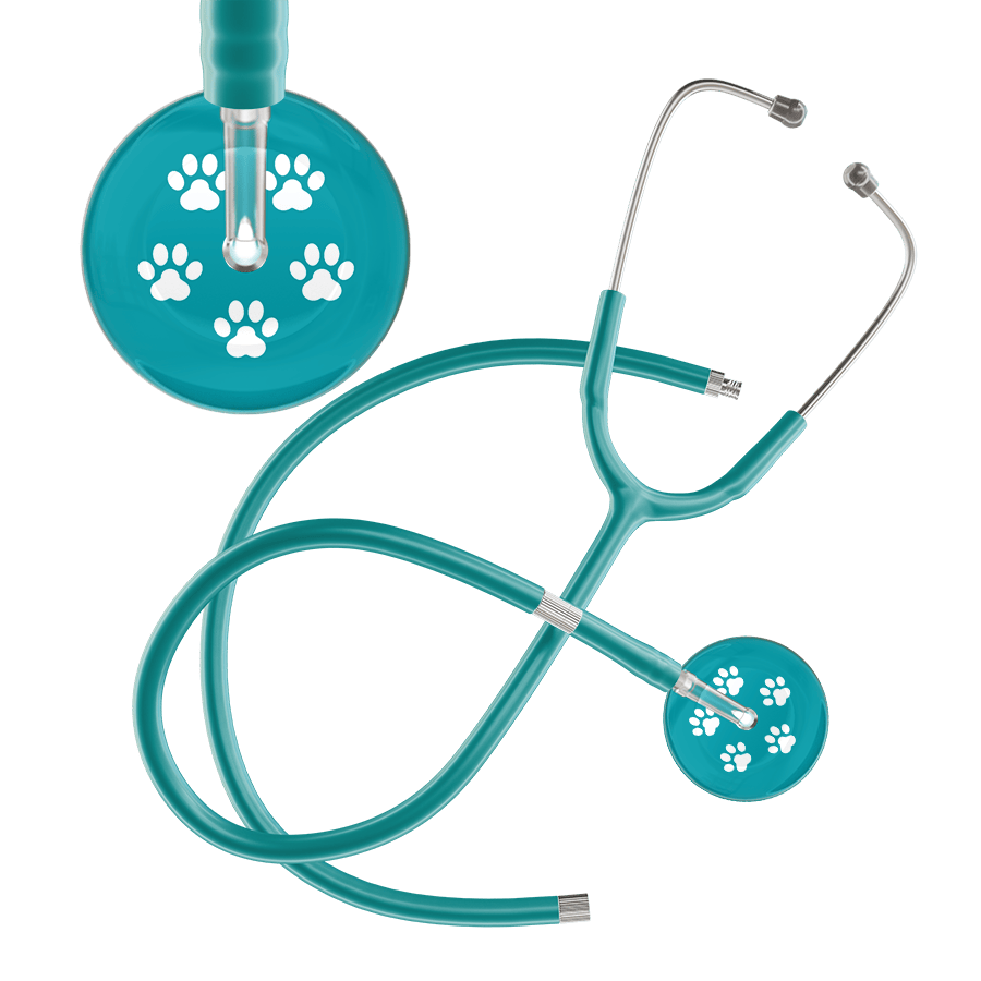 Ultrascope Single Stethoscope White Paw Teal Background / Adult / Jade Extended Tubing White Paw Print Dark Background Stethoscope