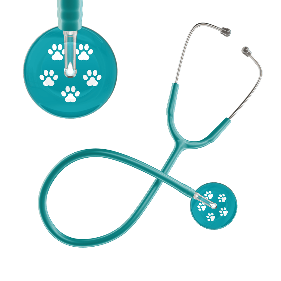 Ultrascope Single Stethoscope White Paw Teal Background / Adult / Jade White Paw Print Dark Background Stethoscope