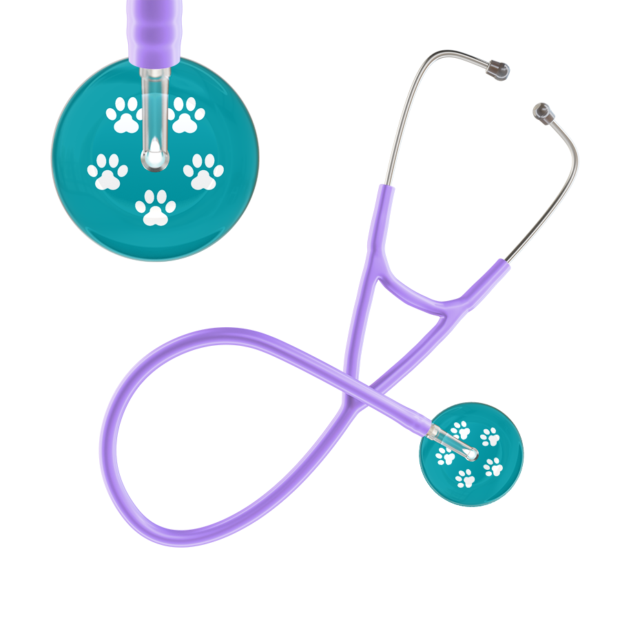 White Paw Print Dark Background Cardiology Stethoscope