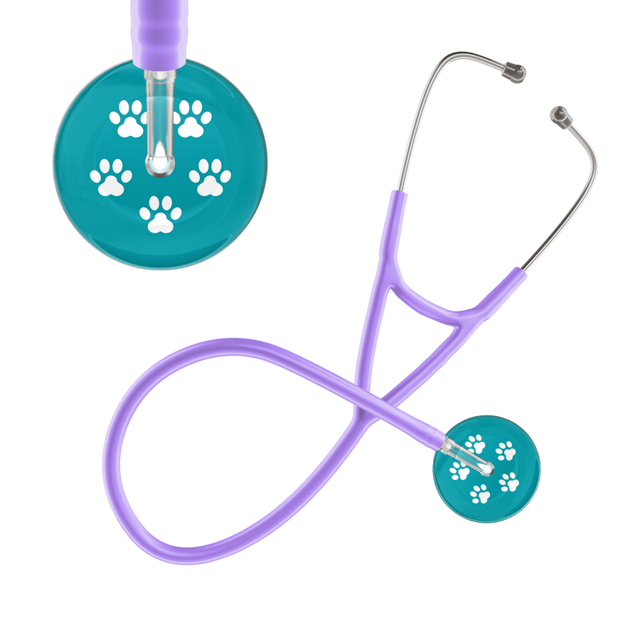 Ultrascope Single Stethoscope White Paw Teal Background / Adult / Lavender White Paw Print Dark Background Cardiology Stethoscope