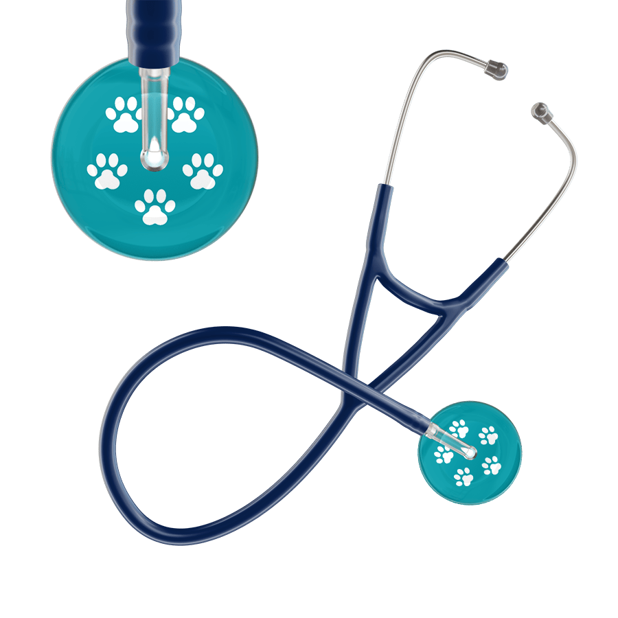 Ultrascope Single Stethoscope White Paw Teal Background / Adult / Navy White Paw Print Dark Background Cardiology Stethoscope