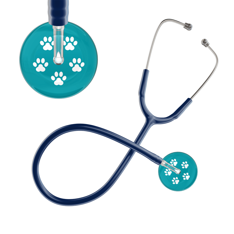 Ultrascope Single Stethoscope White Paw Teal Background / Adult / Navy White Paw Print Dark Background Stethoscope