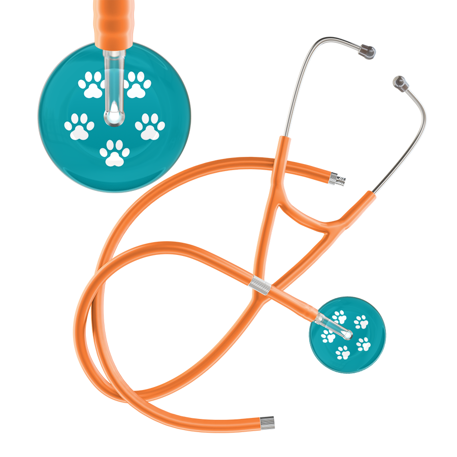 White Paw Print Dark Background Cardiology Stethoscope