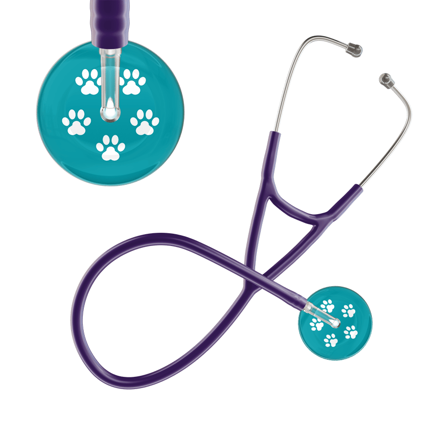 Ultrascope Single Stethoscope White Paw Teal Background / Adult / Purple White Paw Print Dark Background Cardiology Stethoscope