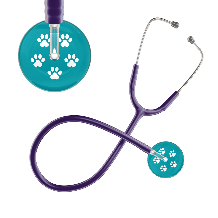 Ultrascope Single Stethoscope White Paw Teal Background / Adult / Purple White Paw Print Dark Background Stethoscope