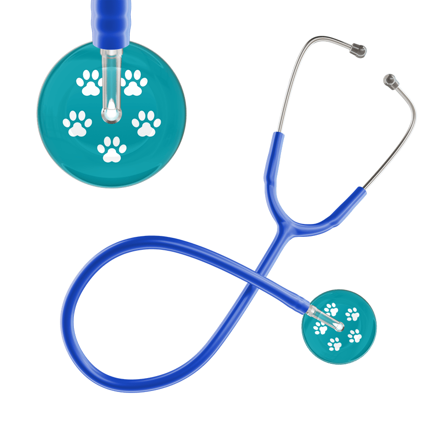 Ultrascope Single Stethoscope White Paw Teal Background / Adult / Royal Blue White Paw Print Dark Background Stethoscope