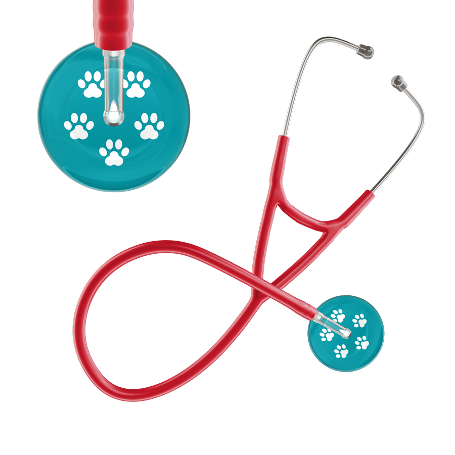 Ultrascope Single Stethoscope White Paw Teal Background / Adult / Red White Paw Print Dark Background Cardiology Stethoscope