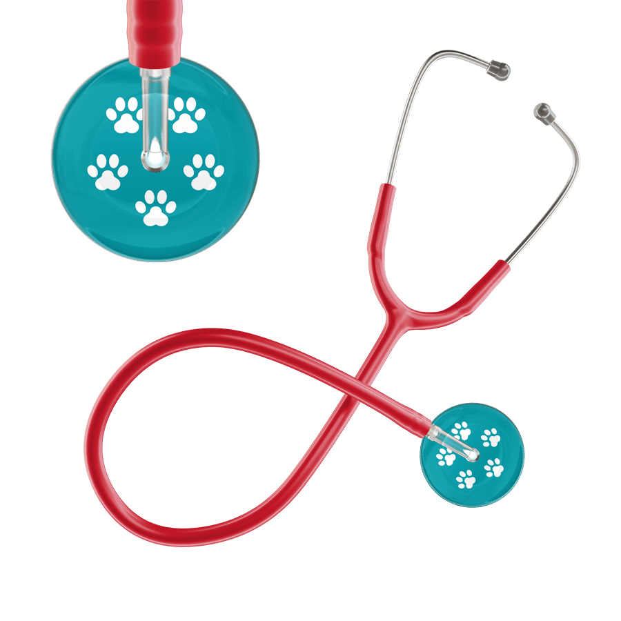 Ultrascope Single Stethoscope White Paw Teal Background / Adult / Red White Paw Print Dark Background Stethoscope