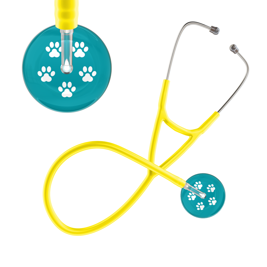 White Paw Print Dark Background Cardiology Stethoscope