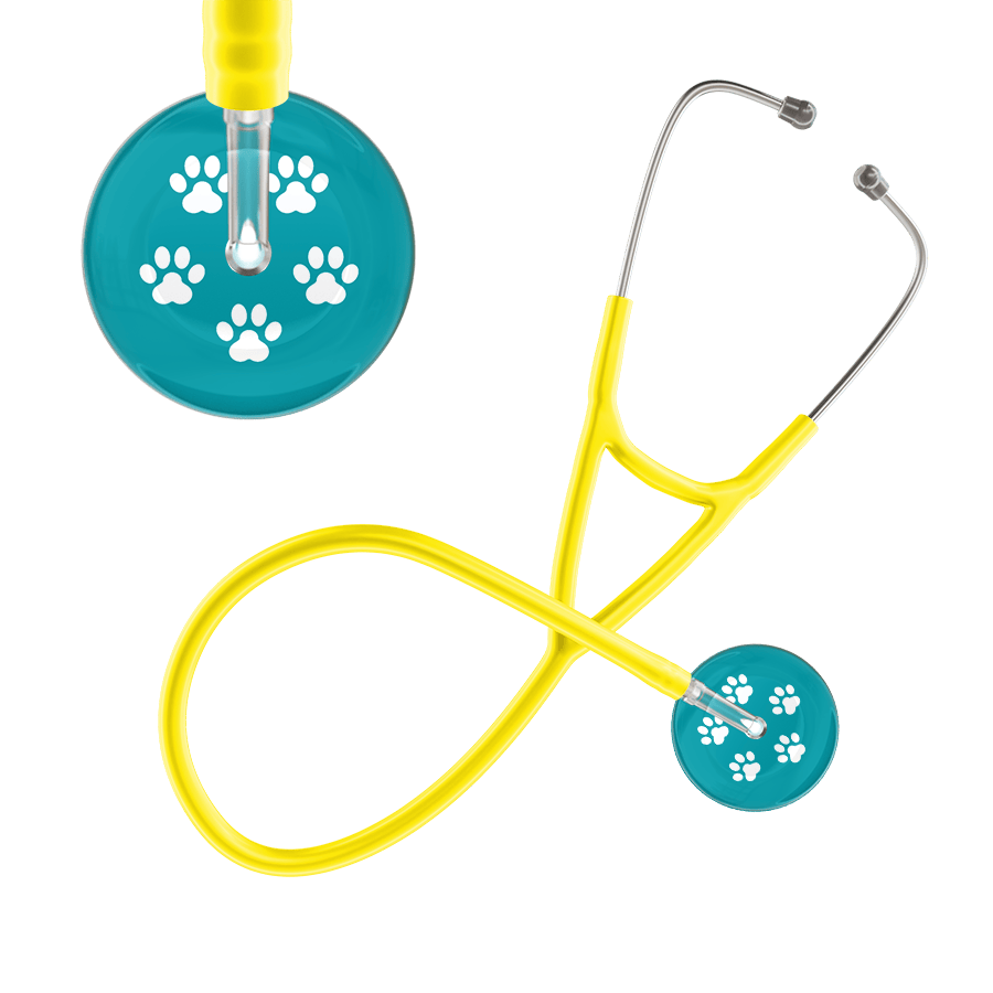 Ultrascope Single Stethoscope White Paw Teal Background / Adult / Yellow White Paw Print Dark Background Cardiology Stethoscope