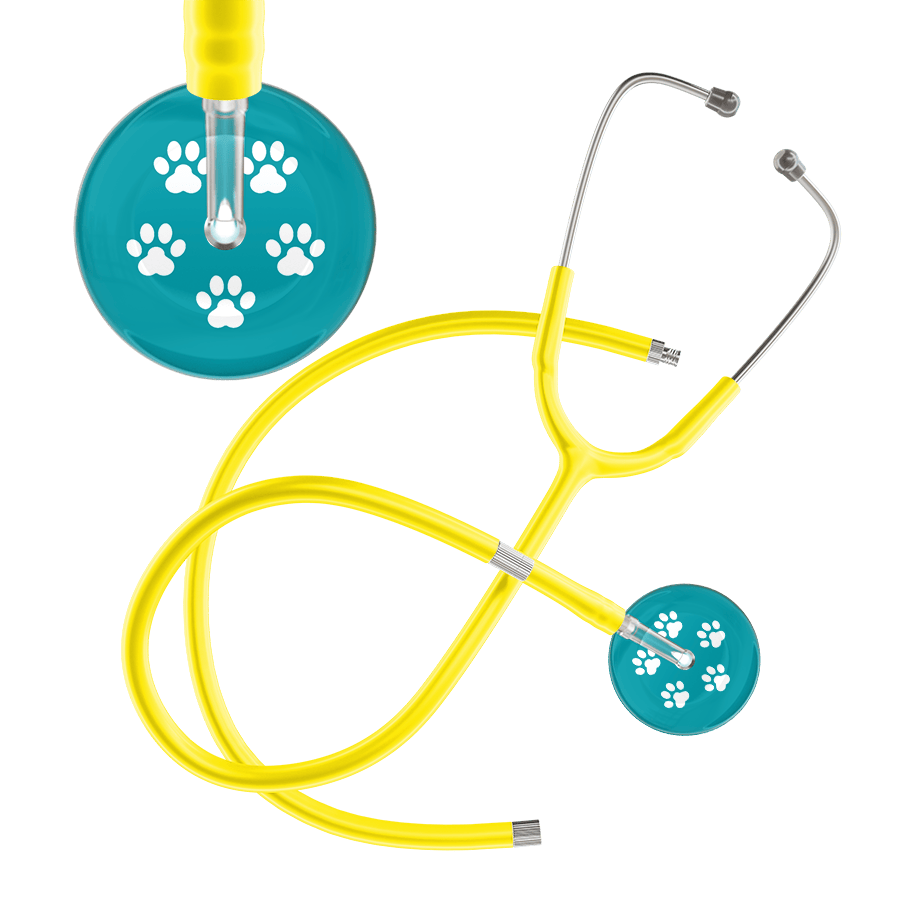 Ultrascope Single Stethoscope White Paw Teal Background / Adult / Yellow Extended Tubing White Paw Print Dark Background Stethoscope