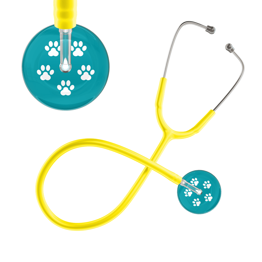 Ultrascope Single Stethoscope White Paw Teal Background / Adult / Yellow White Paw Print Dark Background Stethoscope
