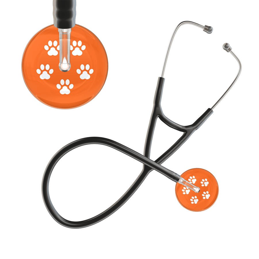 Ultrascope Single Stethoscope White Paw Tangerine Background / Adult / Black White Paw Print Dark Background Cardiology Stethoscope