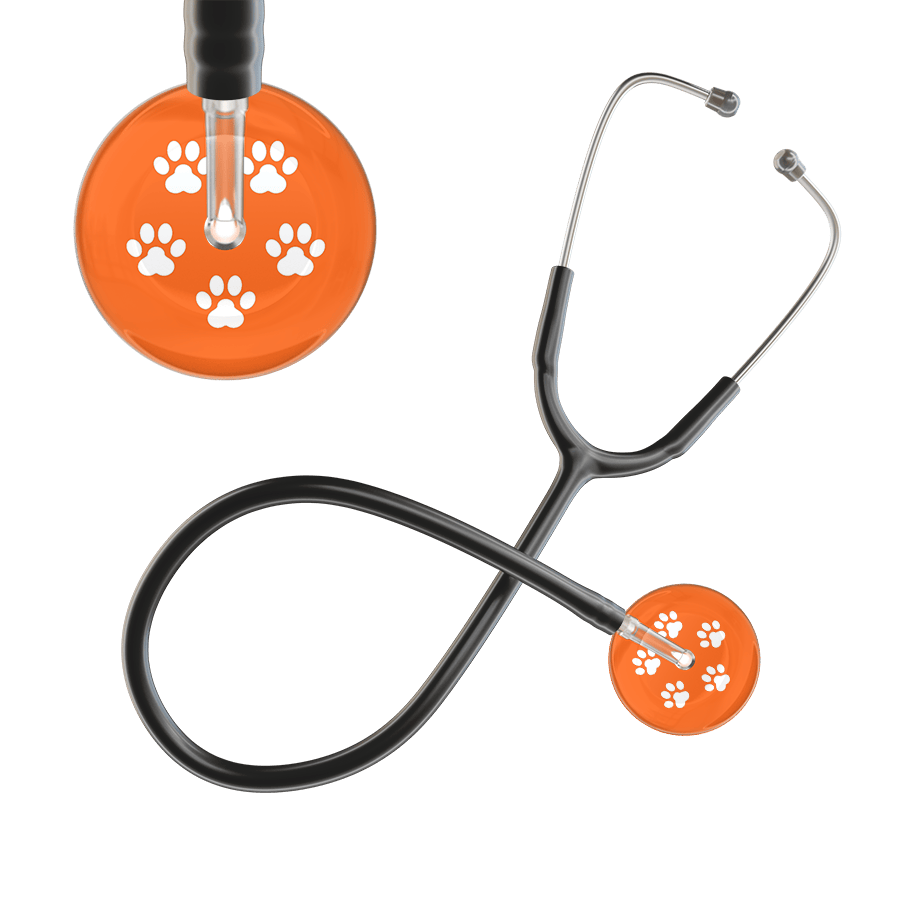 Ultrascope Single Stethoscope White Paw Tangerine Background / Adult / Black White Paw Print Dark Background Stethoscope