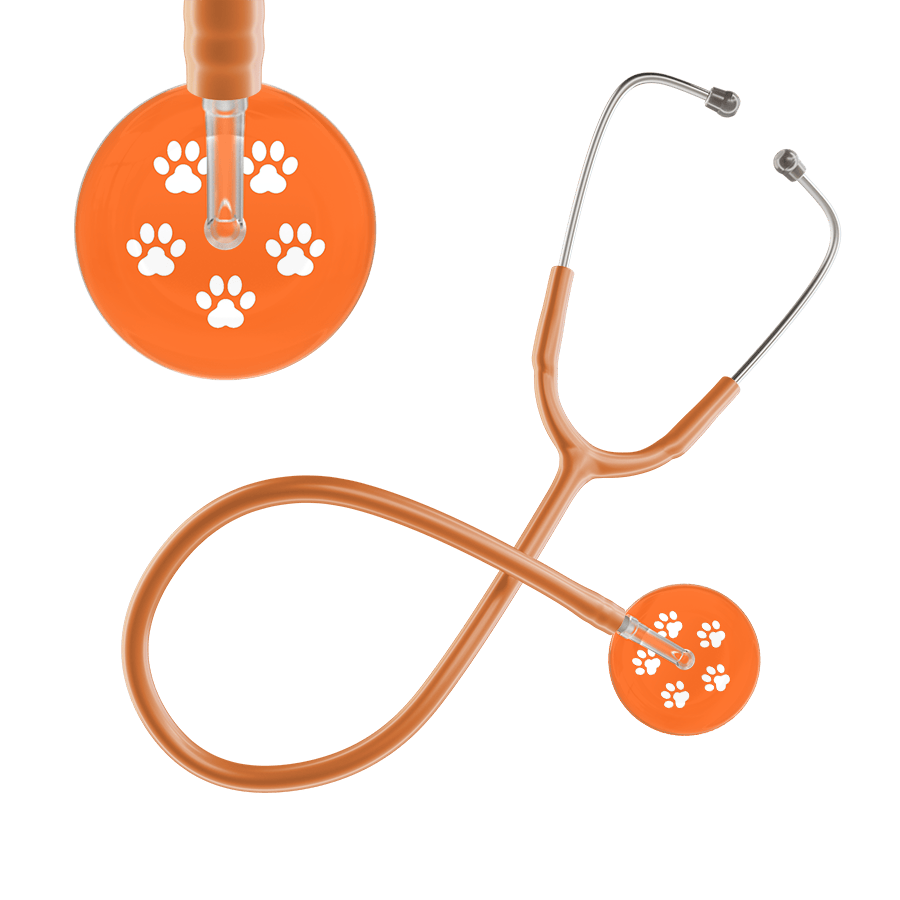 Ultrascope Single Stethoscope White Paw Tangerine Background / Adult / Caramel White Paw Print Dark Background Stethoscope