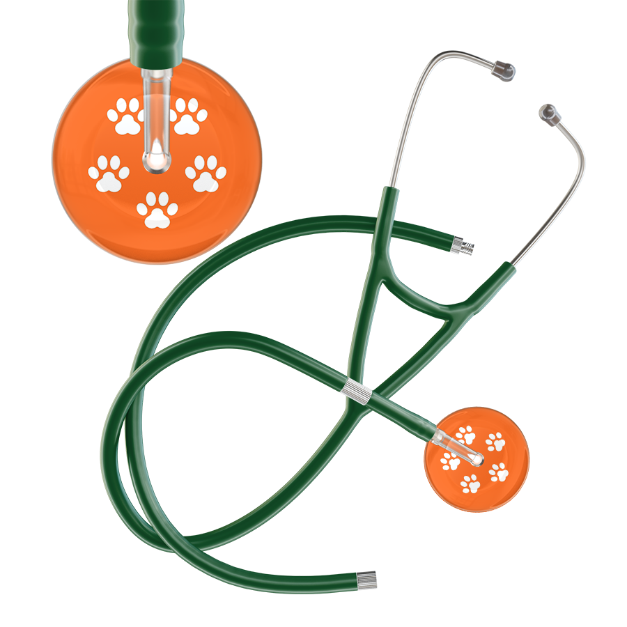 White Paw Print Dark Background Cardiology Stethoscope