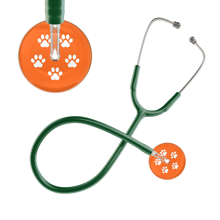 Ultrascope Single Stethoscope White Paw Tangerine Background / Adult / Dark Green White Paw Print Dark Background Stethoscope
