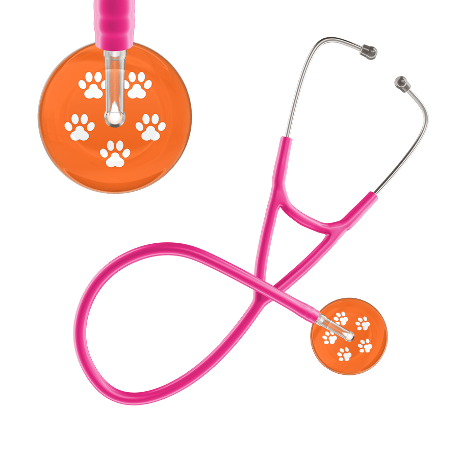 Ultrascope Single Stethoscope White Paw Tangerine Background / Adult / Hot Pink White Paw Print Dark Background Cardiology Stethoscope