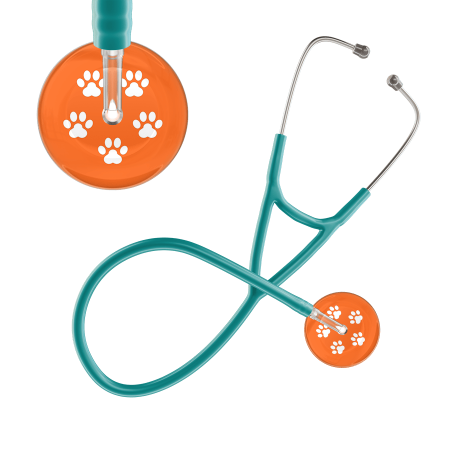 Ultrascope Single Stethoscope White Paw Tangerine Background / Adult / Jade White Paw Print Dark Background Cardiology Stethoscope