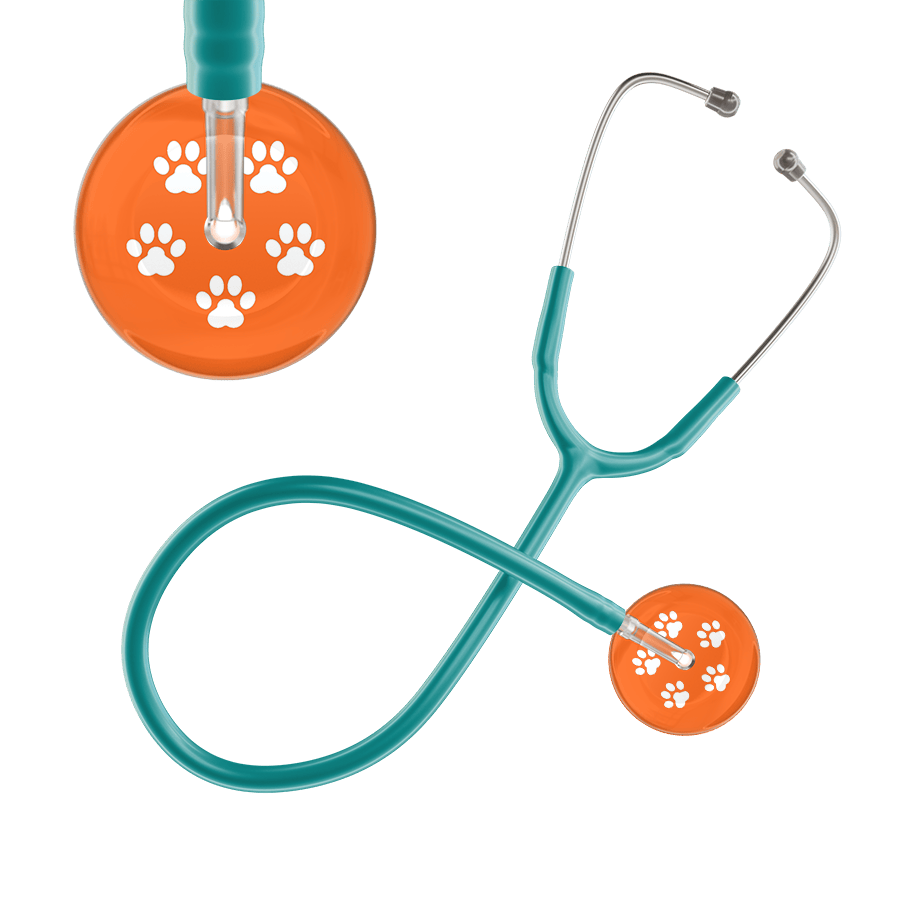 Ultrascope Single Stethoscope White Paw Tangerine Background / Adult / Jade White Paw Print Dark Background Stethoscope