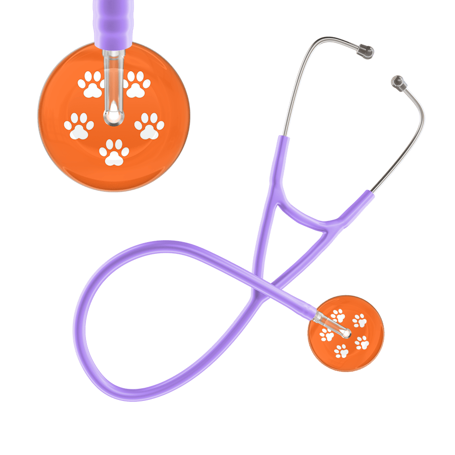 Ultrascope Single Stethoscope White Paw Tangerine Background / Adult / Lavender White Paw Print Dark Background Cardiology Stethoscope