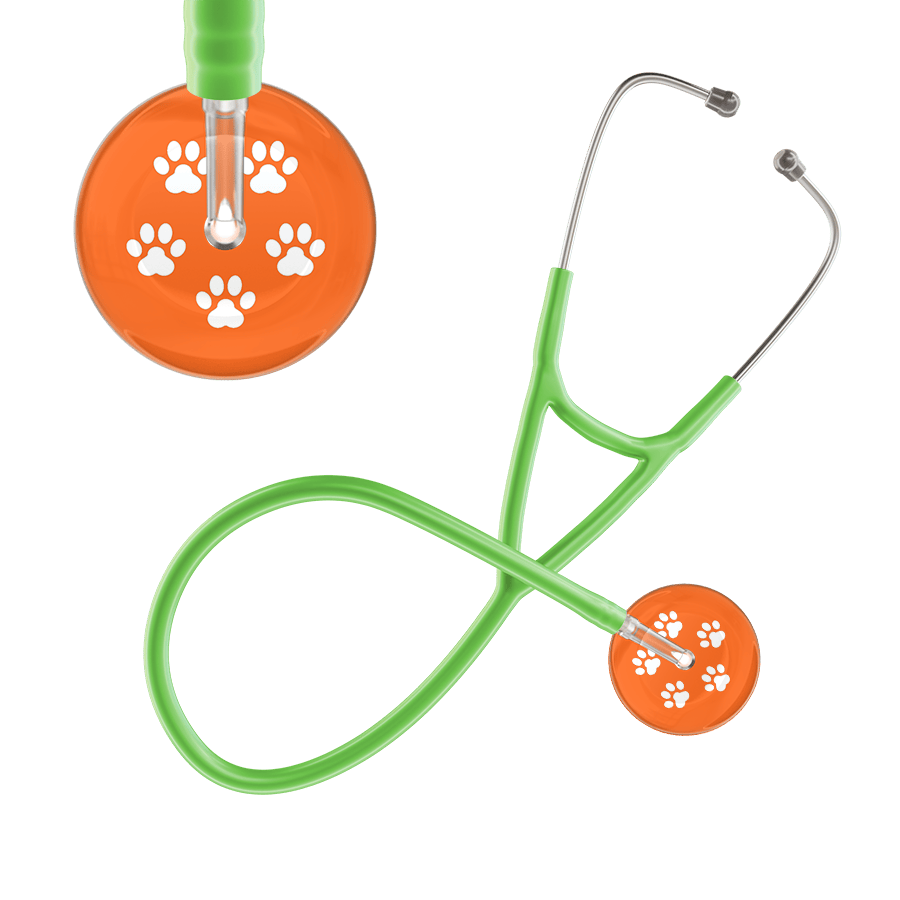 Ultrascope Single Stethoscope White Paw Tangerine Background / Adult / Lime Green White Paw Print Dark Background Cardiology Stethoscope