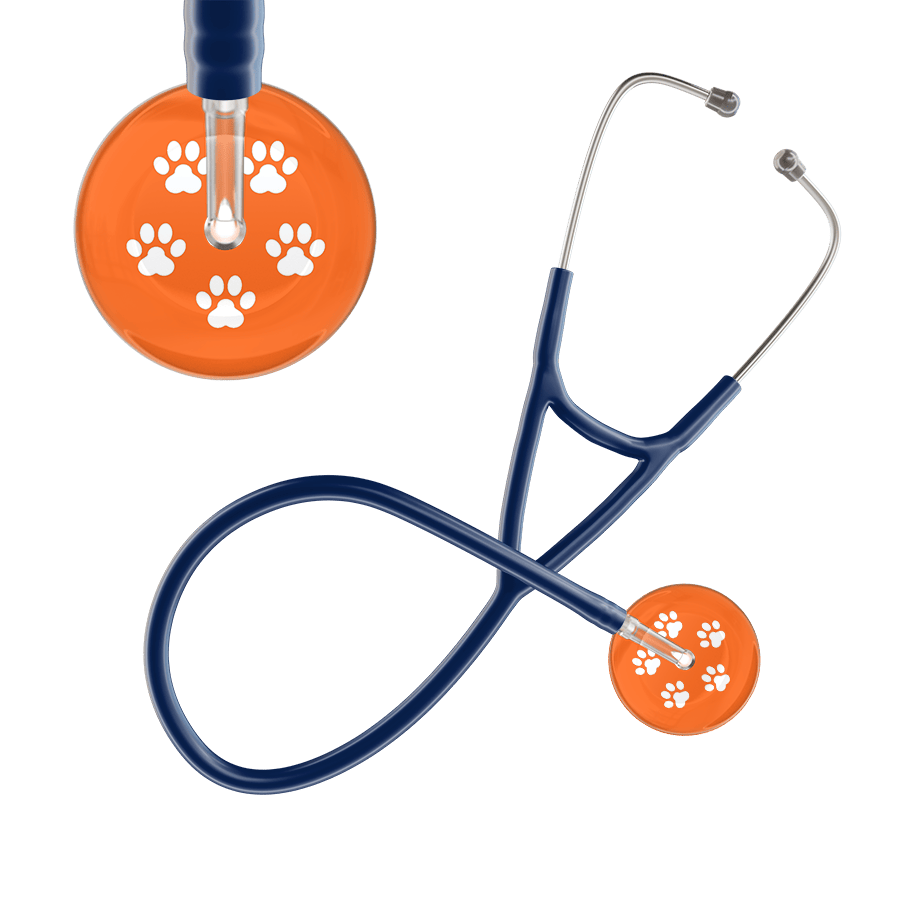 Ultrascope Single Stethoscope White Paw Tangerine Background / Adult / Navy White Paw Print Dark Background Cardiology Stethoscope