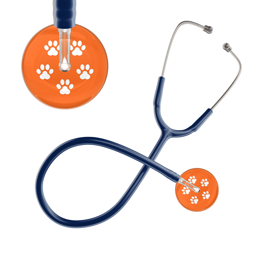 Ultrascope Single Stethoscope White Paw Tangerine Background / Adult / Navy White Paw Print Dark Background Stethoscope