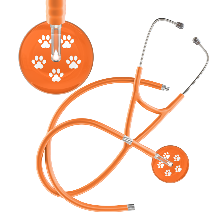 White Paw Print Dark Background Cardiology Stethoscope