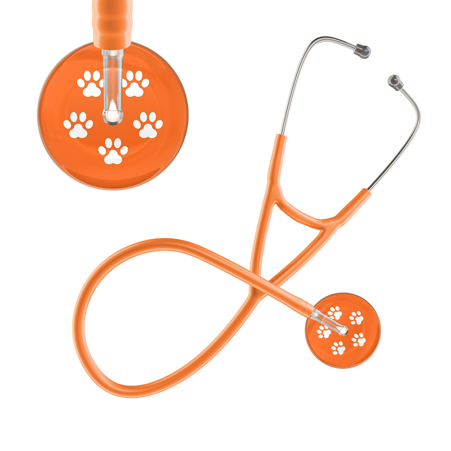 White Paw Print Dark Background Cardiology Stethoscope