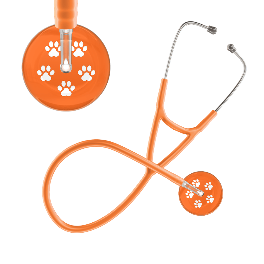 Ultrascope Single Stethoscope White Paw Tangerine Background / Adult / Orange White Paw Print Dark Background Cardiology Stethoscope