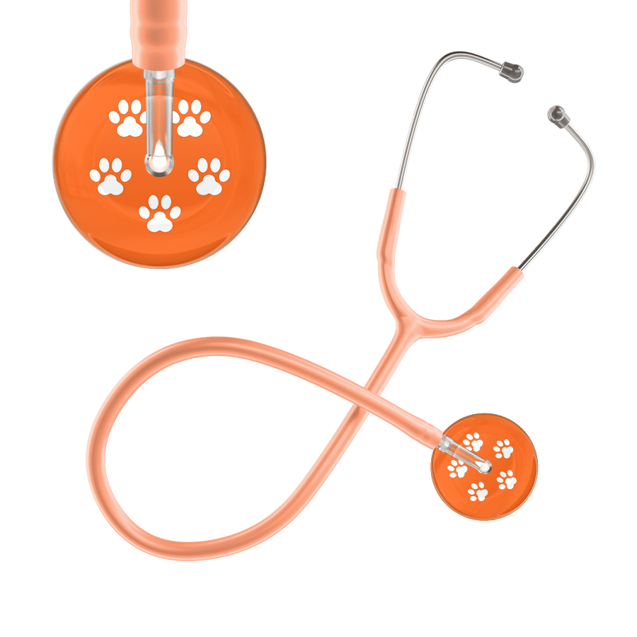 Ultrascope Single Stethoscope White Paw Tangerine Background / Adult / Peach White Paw Print Dark Background Stethoscope