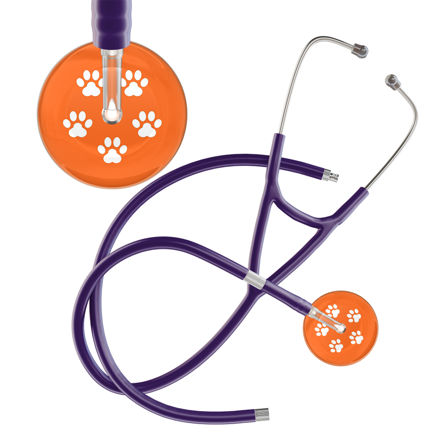 White Paw Print Dark Background Cardiology Stethoscope