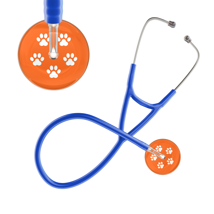 White Paw Print Dark Background Cardiology Stethoscope