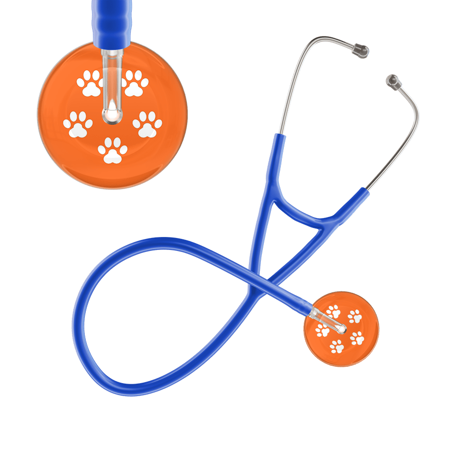 Ultrascope Single Stethoscope White Paw Tangerine Background / Adult / Royal Blue White Paw Print Dark Background Cardiology Stethoscope