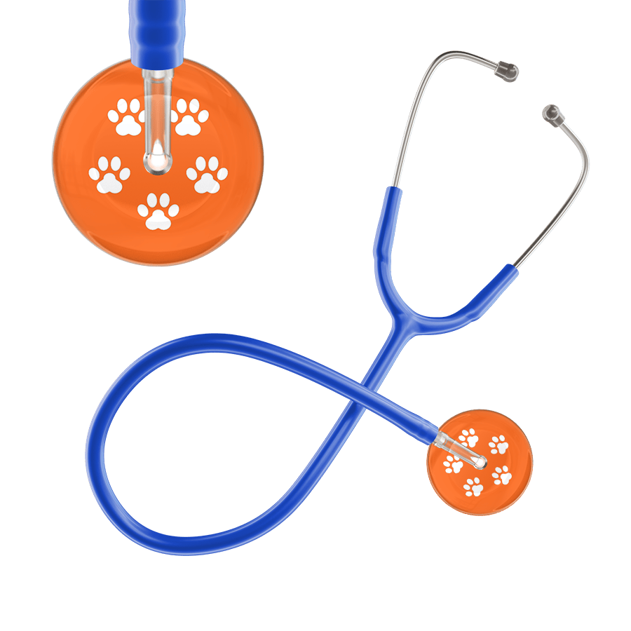 Ultrascope Single Stethoscope White Paw Tangerine Background / Adult / Royal Blue White Paw Print Dark Background Stethoscope