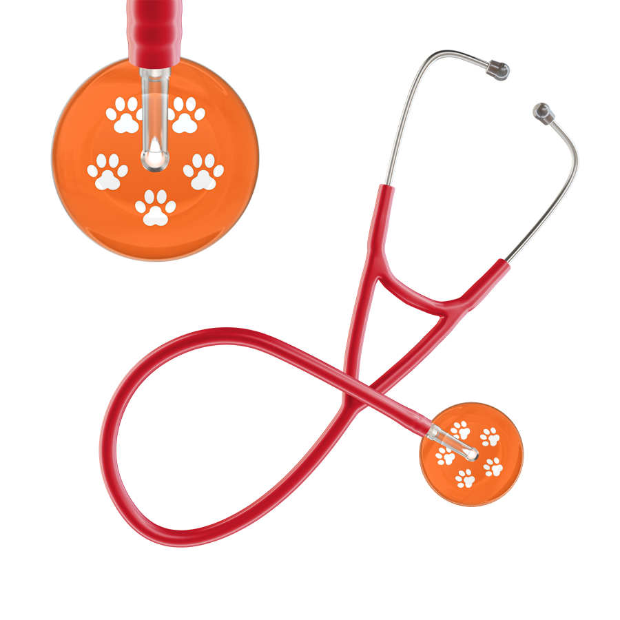 White Paw Print Dark Background Cardiology Stethoscope