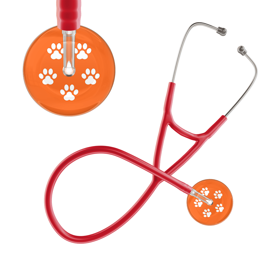 Ultrascope Single Stethoscope White Paw Tangerine Background / Adult / Red White Paw Print Dark Background Cardiology Stethoscope