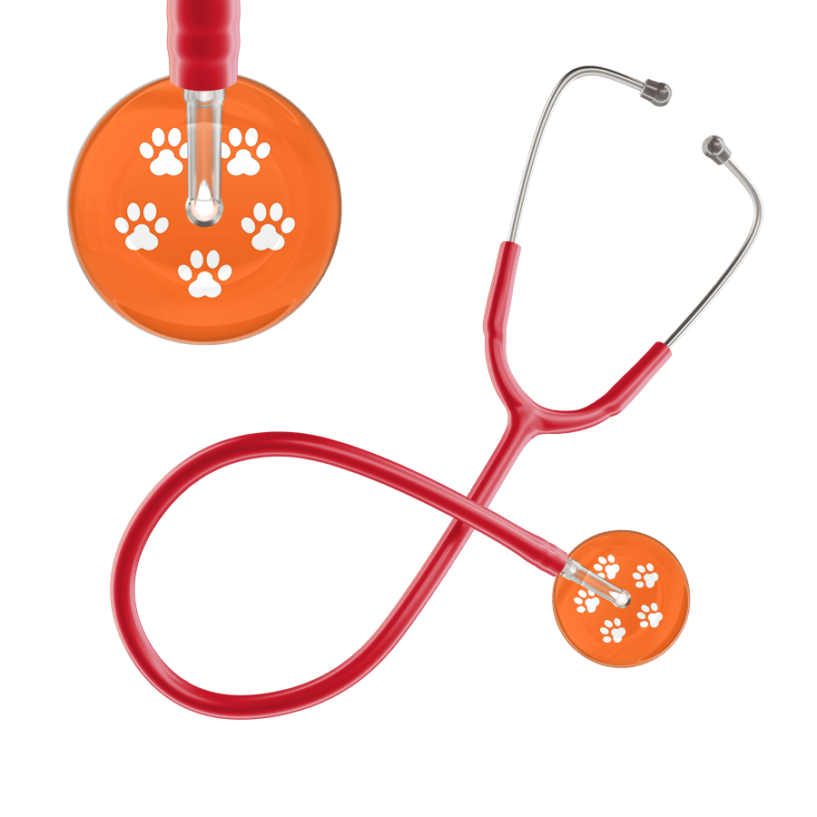 Ultrascope Single Stethoscope White Paw Tangerine Background / Adult / Red White Paw Print Dark Background Stethoscope
