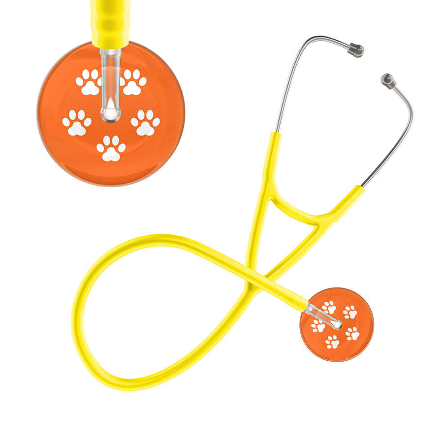 Ultrascope Single Stethoscope White Paw Tangerine Background / Adult / Yellow White Paw Print Dark Background Cardiology Stethoscope
