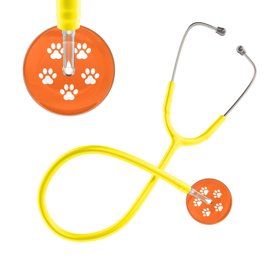 Ultrascope Single Stethoscope White Paw Tangerine Background / Adult / Yellow White Paw Print Dark Background Stethoscope