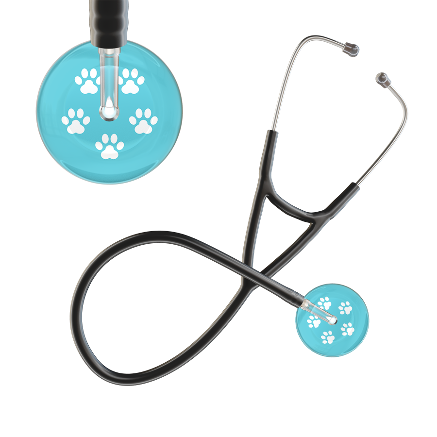 White Paw Print Light Background Cardiology Stethoscope