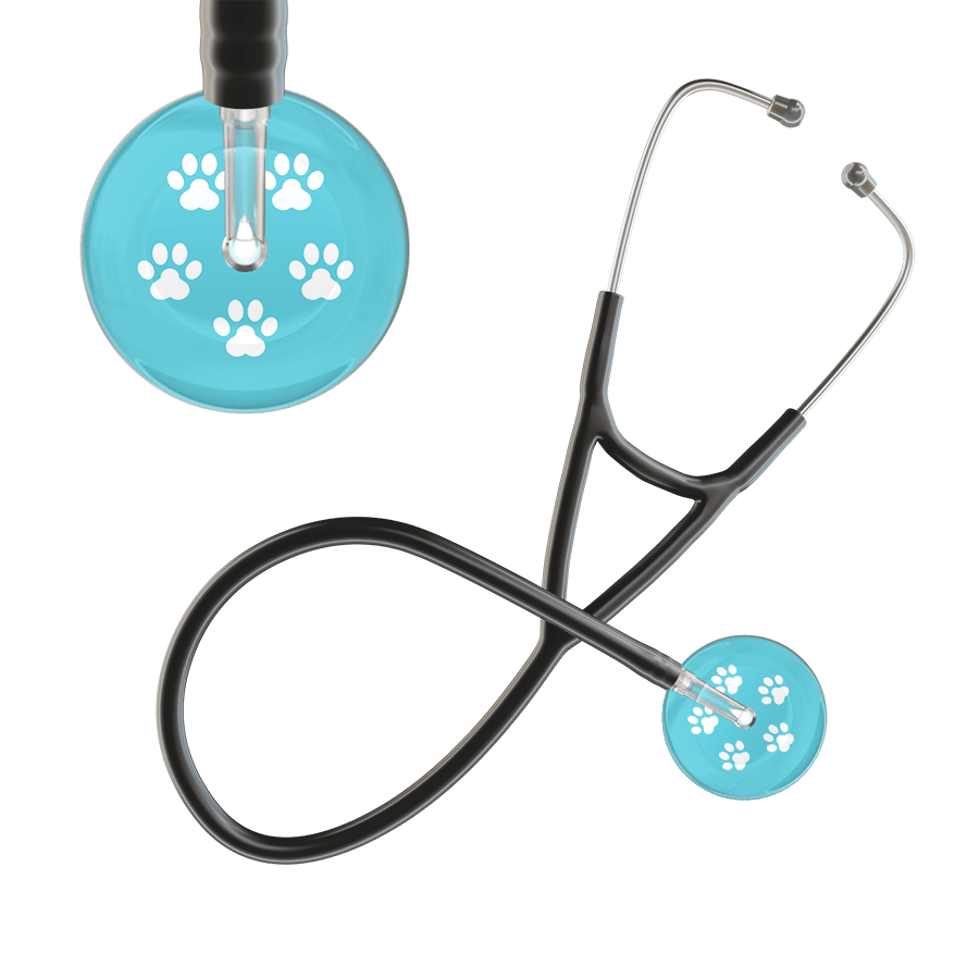 Ultrascope Single Stethoscope White Paw Turquoise Background / Adult / Black White Paw Print Light Background Cardiology Stethoscope