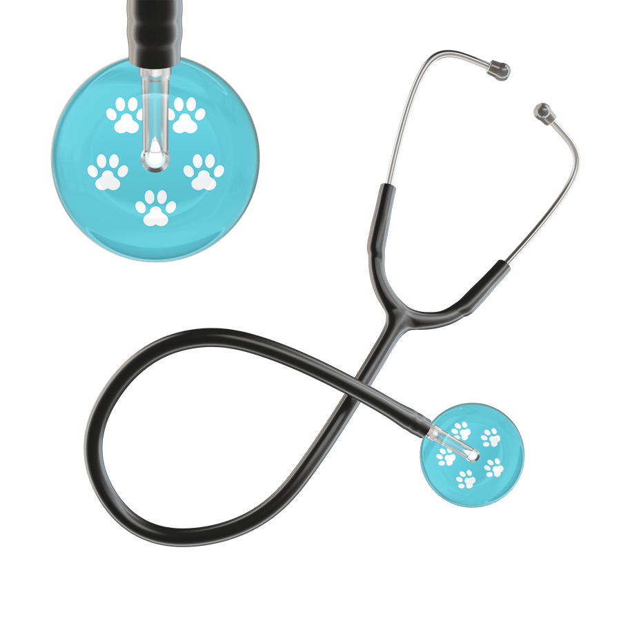 Ultrascope Single Stethoscope White Paw Turquoise Background / Adult / Black White Paw Print Light Background Stethoscope