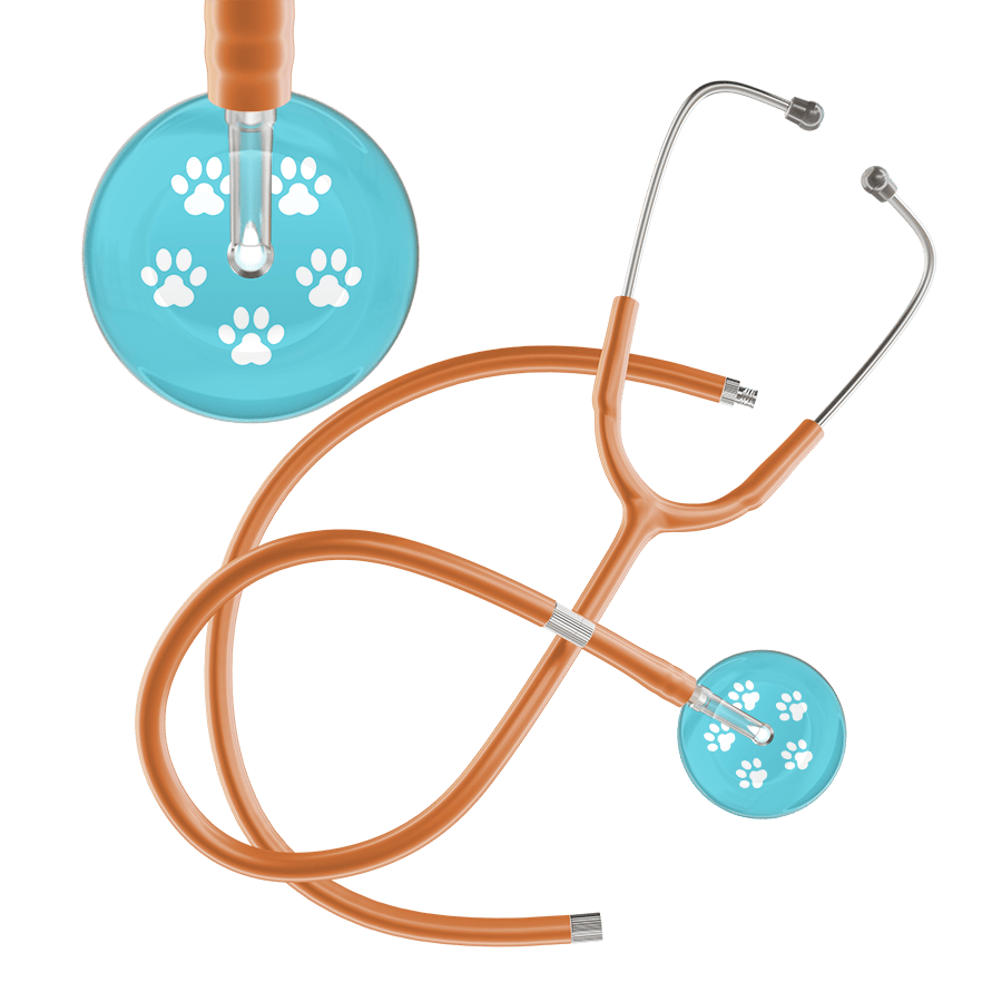 Ultrascope Single Stethoscope White Paw Turquoise Background / Adult / Caramel Extended Tubing White Paw Print Light Background Stethoscope