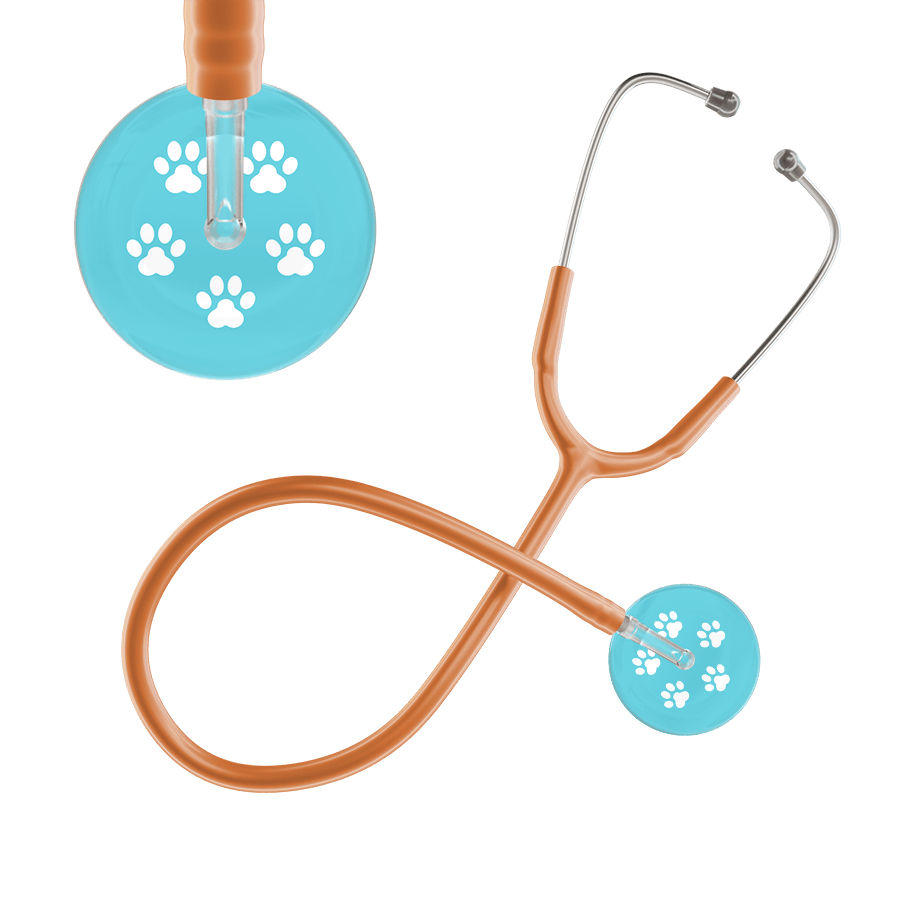Ultrascope Single Stethoscope White Paw Turquoise Background / Adult / Caramel White Paw Print Light Background Stethoscope