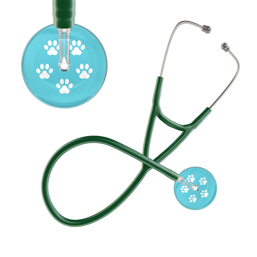 White Paw Print Light Background Cardiology Stethoscope