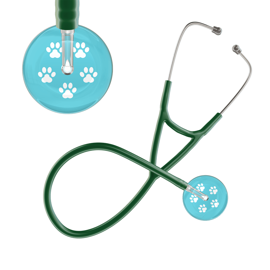 Ultrascope Single Stethoscope White Paw Turquoise Background / Adult / Dark Green White Paw Print Light Background Cardiology Stethoscope