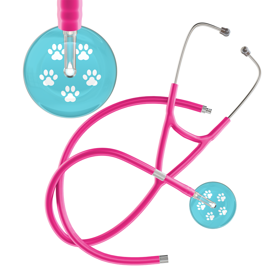 White Paw Print Light Background Cardiology Stethoscope