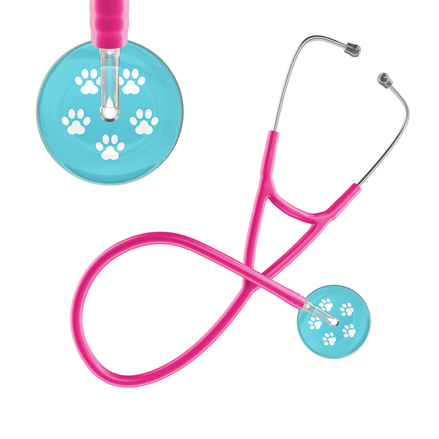 White Paw Print Light Background Cardiology Stethoscope